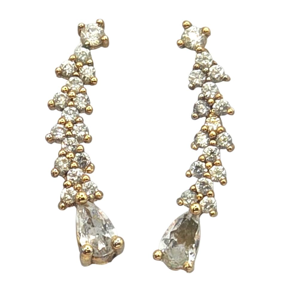 Earrings Cascading Linear Clear Rhinestones Curved Shaped Pierced Design SKU3169